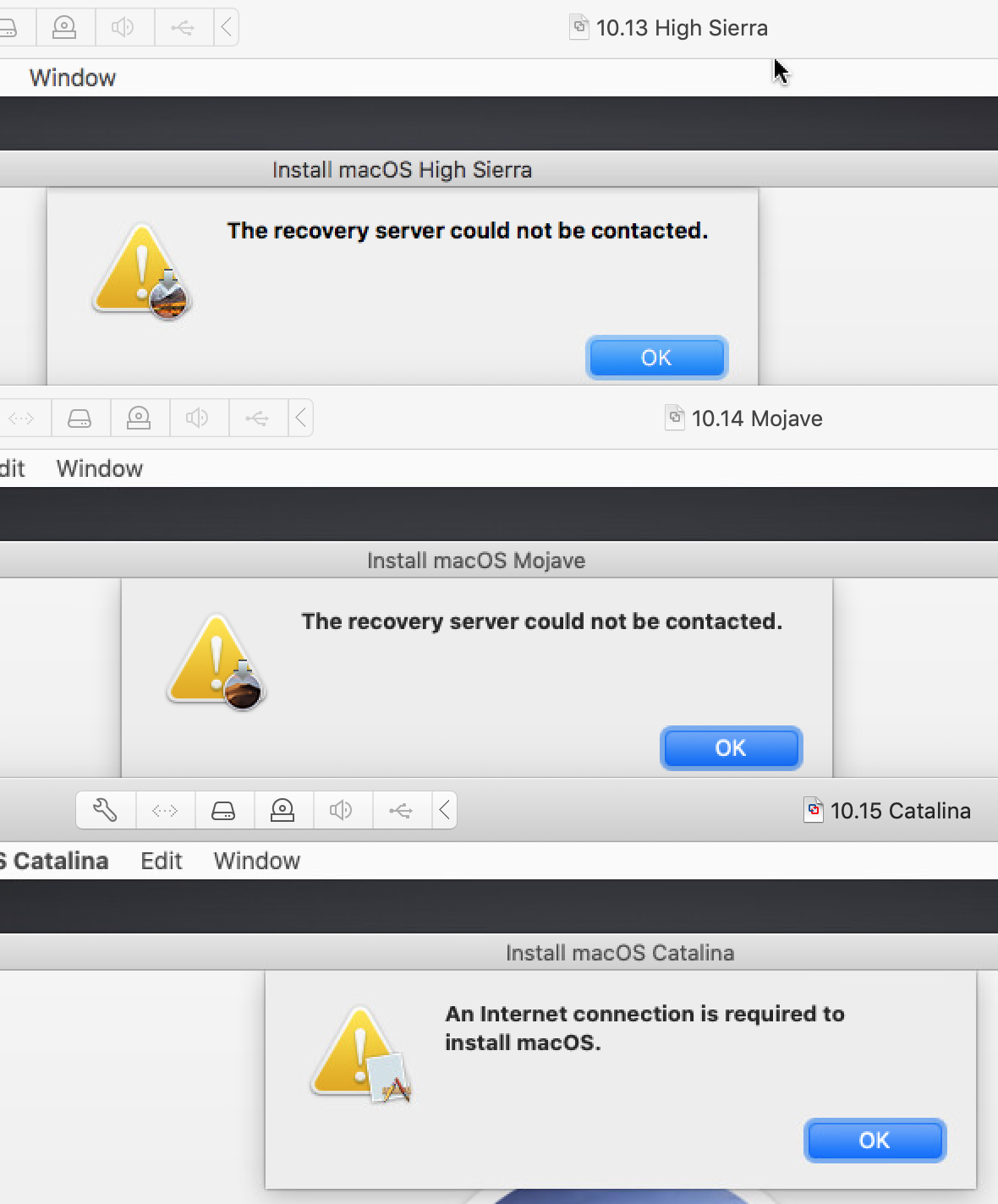 macOS installer errors with no network connection